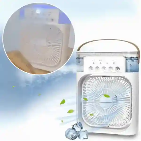 Coolio, 3-w-1 przenośny wentylator z funkcją nawilżacza, światłem LED i chłodzeniem
